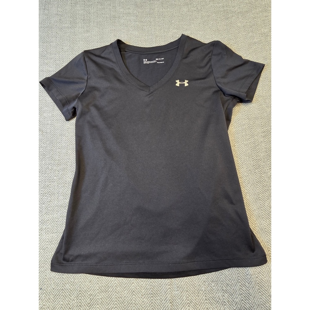 Under Armour UA Tech T-Shirt Women's Small Black HeatGear Short Sleeve V-Neck